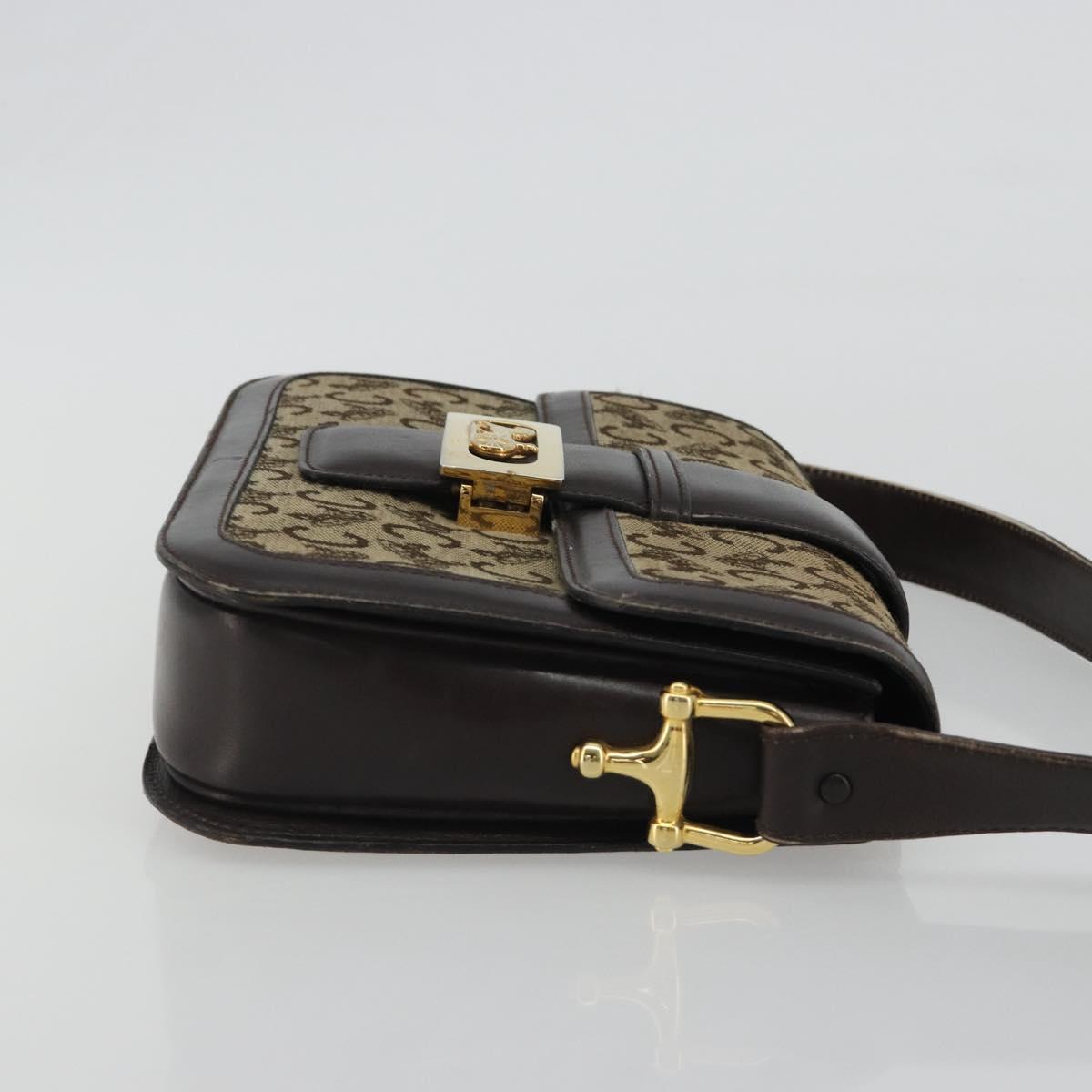 CELINE C Sulky Horse Carriage Shoulder Bag Canvas Beige Gold Auth 189540A