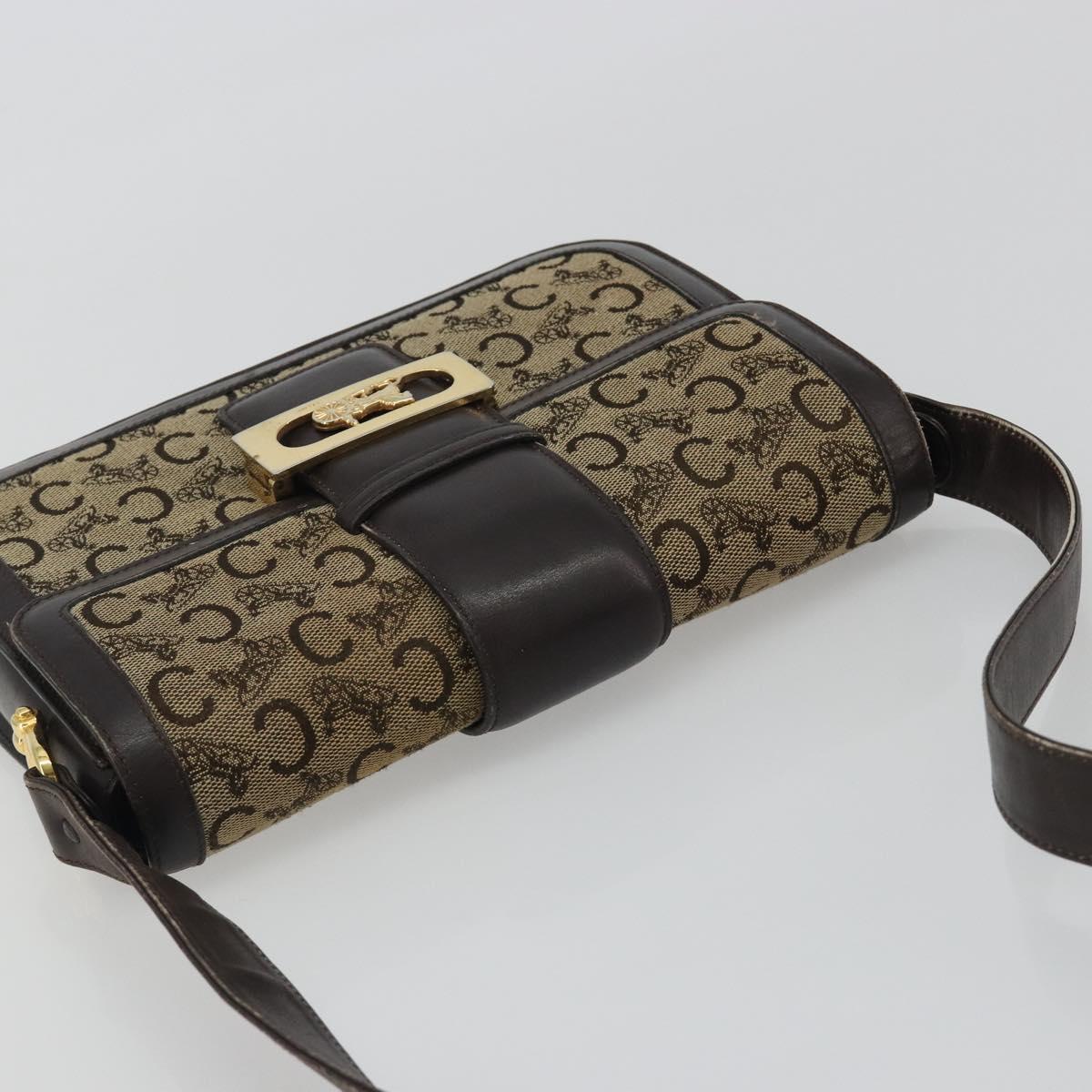 CELINE C Sulky Horse Carriage Shoulder Bag Canvas Beige Gold Auth 189540A