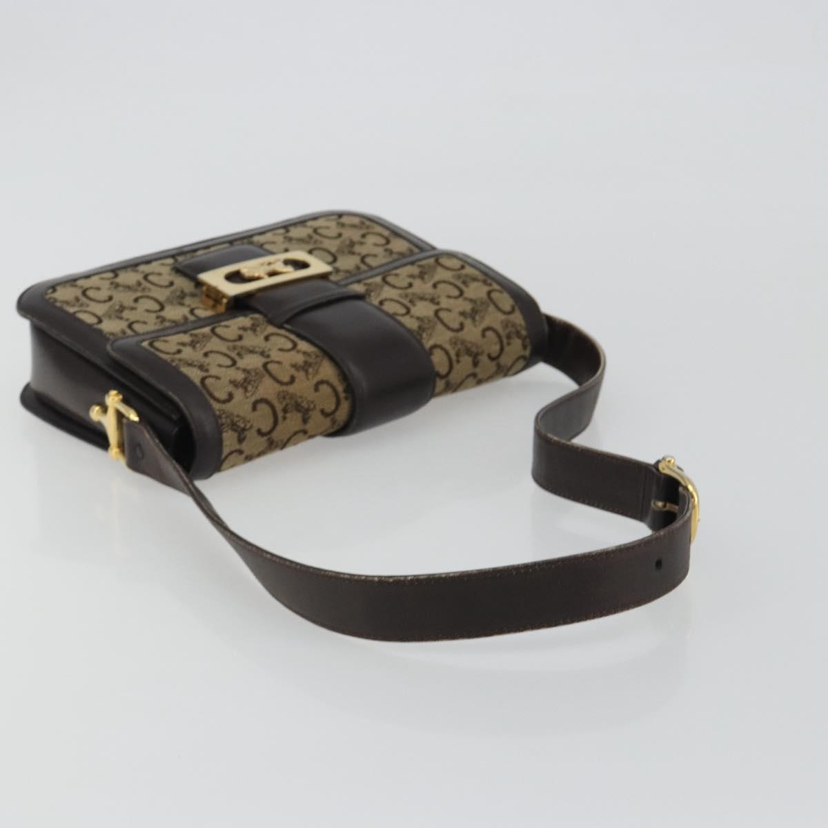 CELINE C Sulky Horse Carriage Shoulder Bag Canvas Beige Gold Auth 189540A