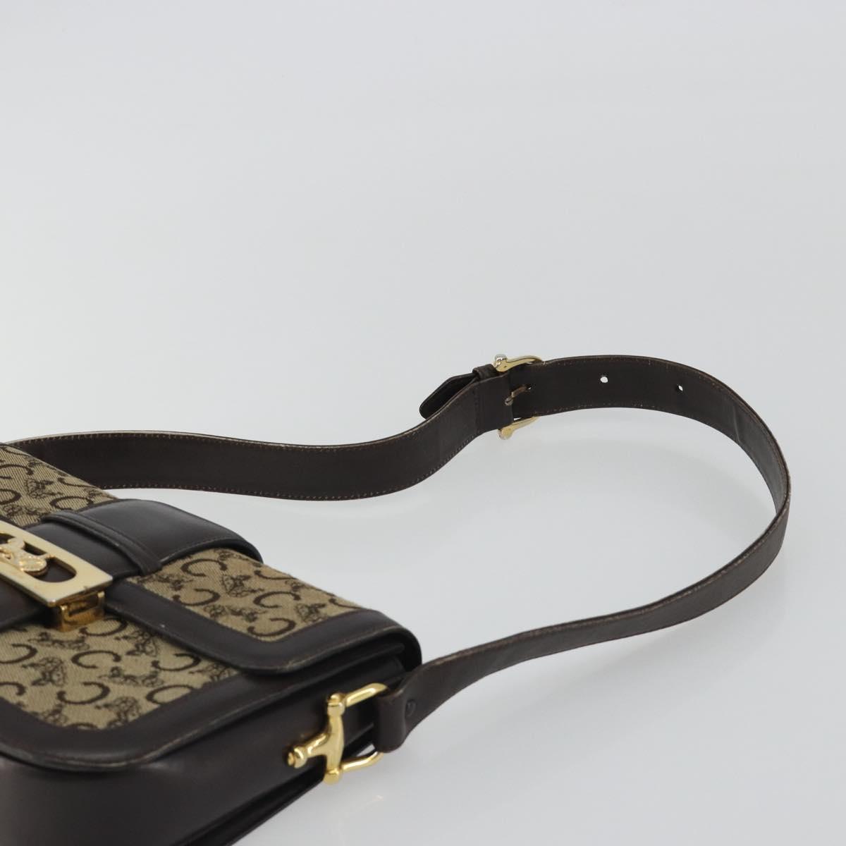 CELINE C Sulky Horse Carriage Shoulder Bag Canvas Beige Gold Auth 189540A