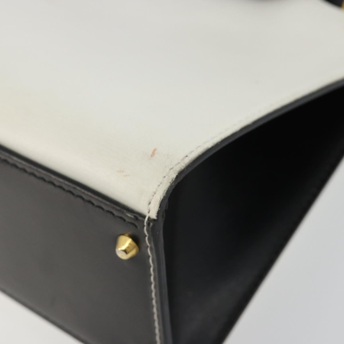 CELINE Circle Shoulder Bag Leather White Gold Auth 189542A