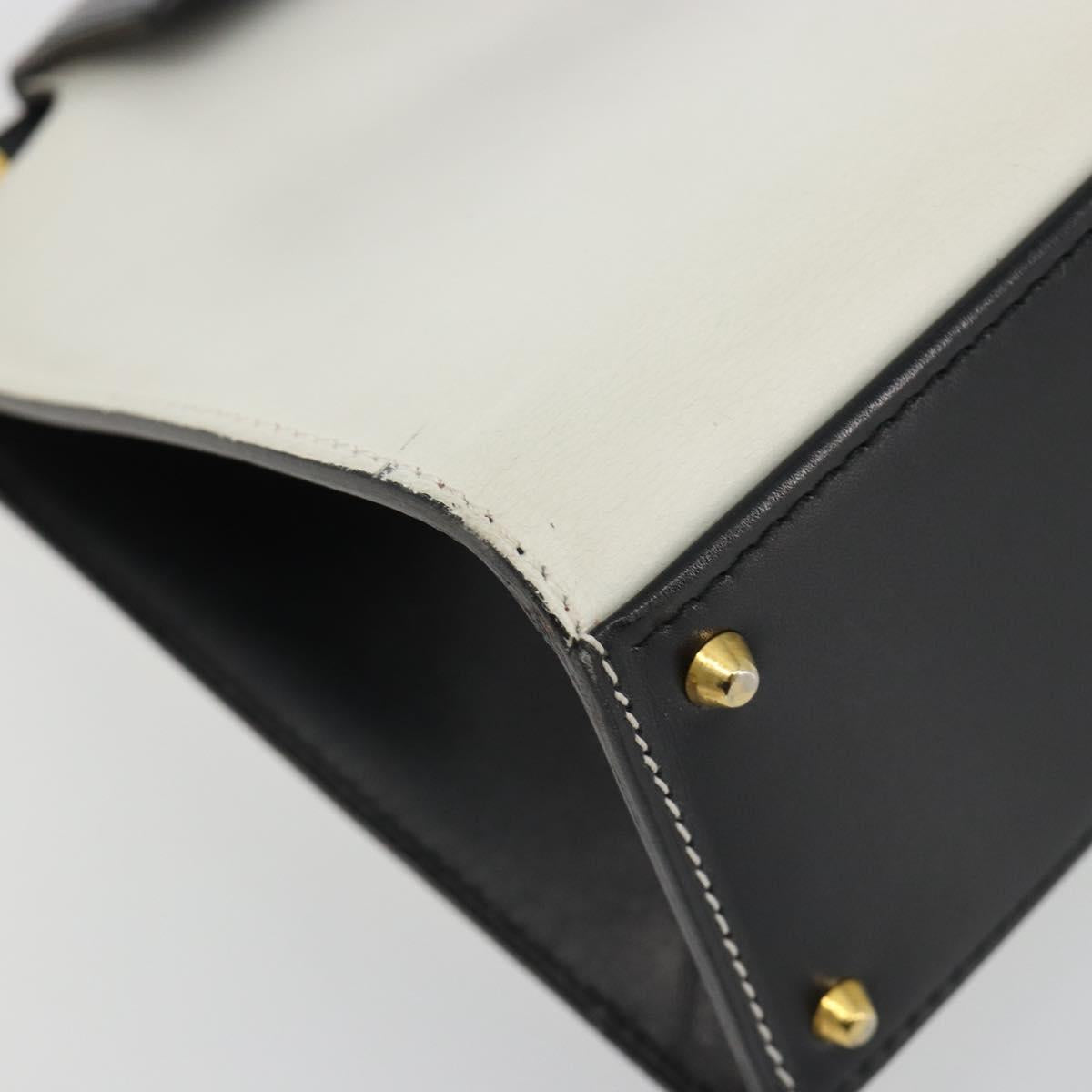 CELINE Circle Shoulder Bag Leather White Gold Auth 189542A