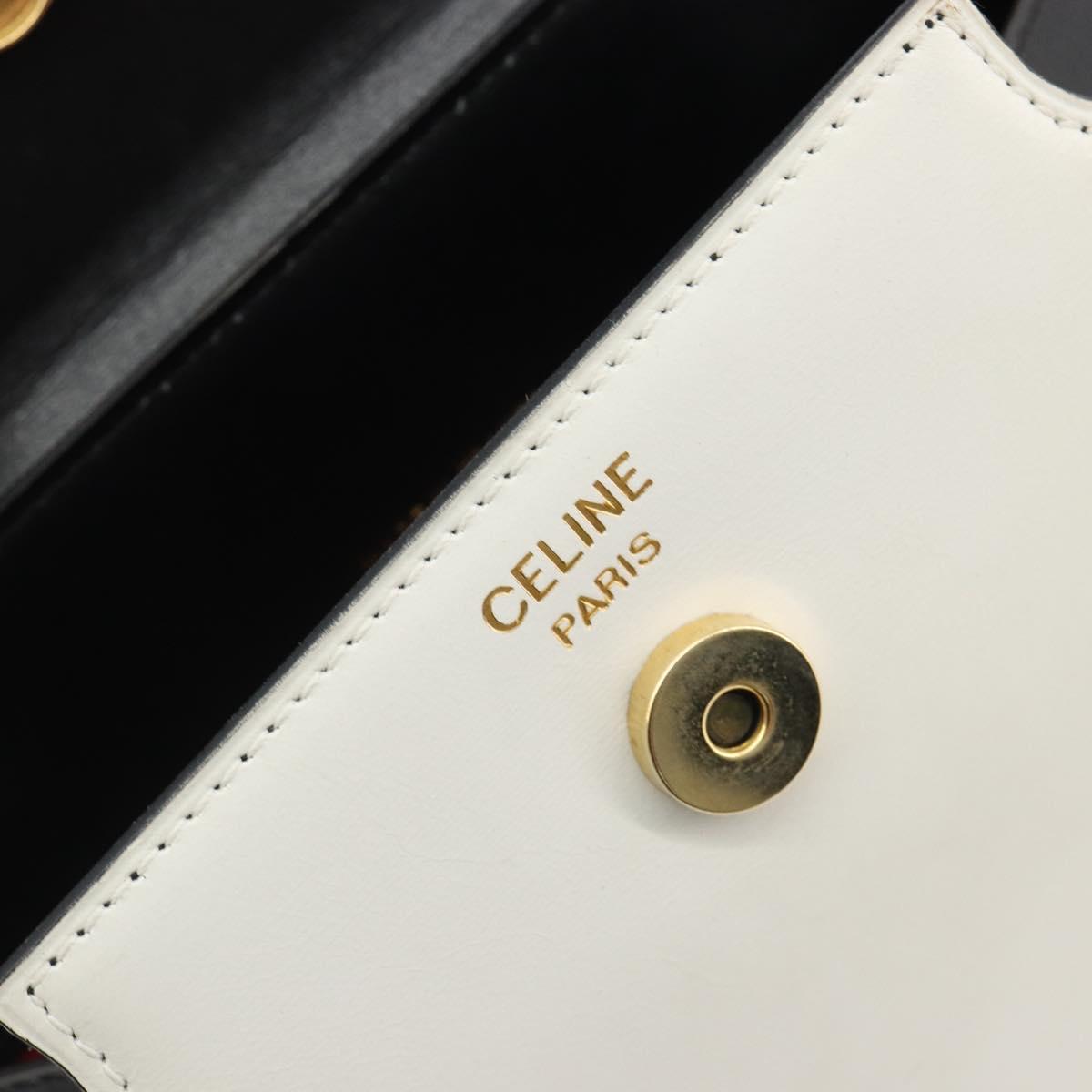CELINE Circle Shoulder Bag Leather White Gold Auth 189542A