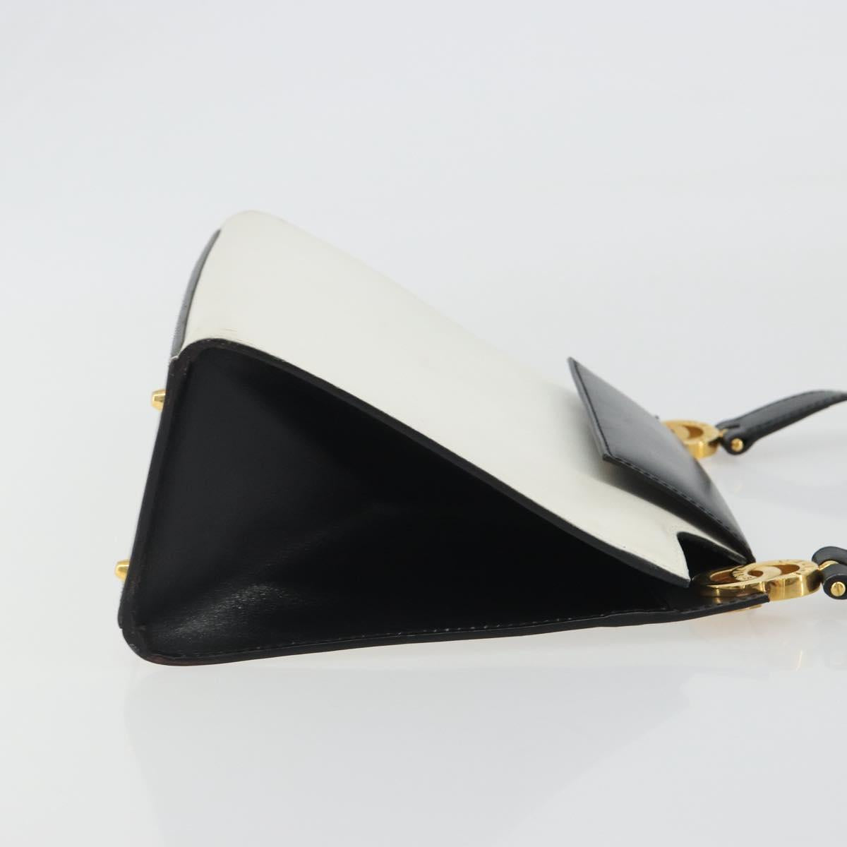 CELINE Circle Shoulder Bag Leather White Gold Auth 189542A