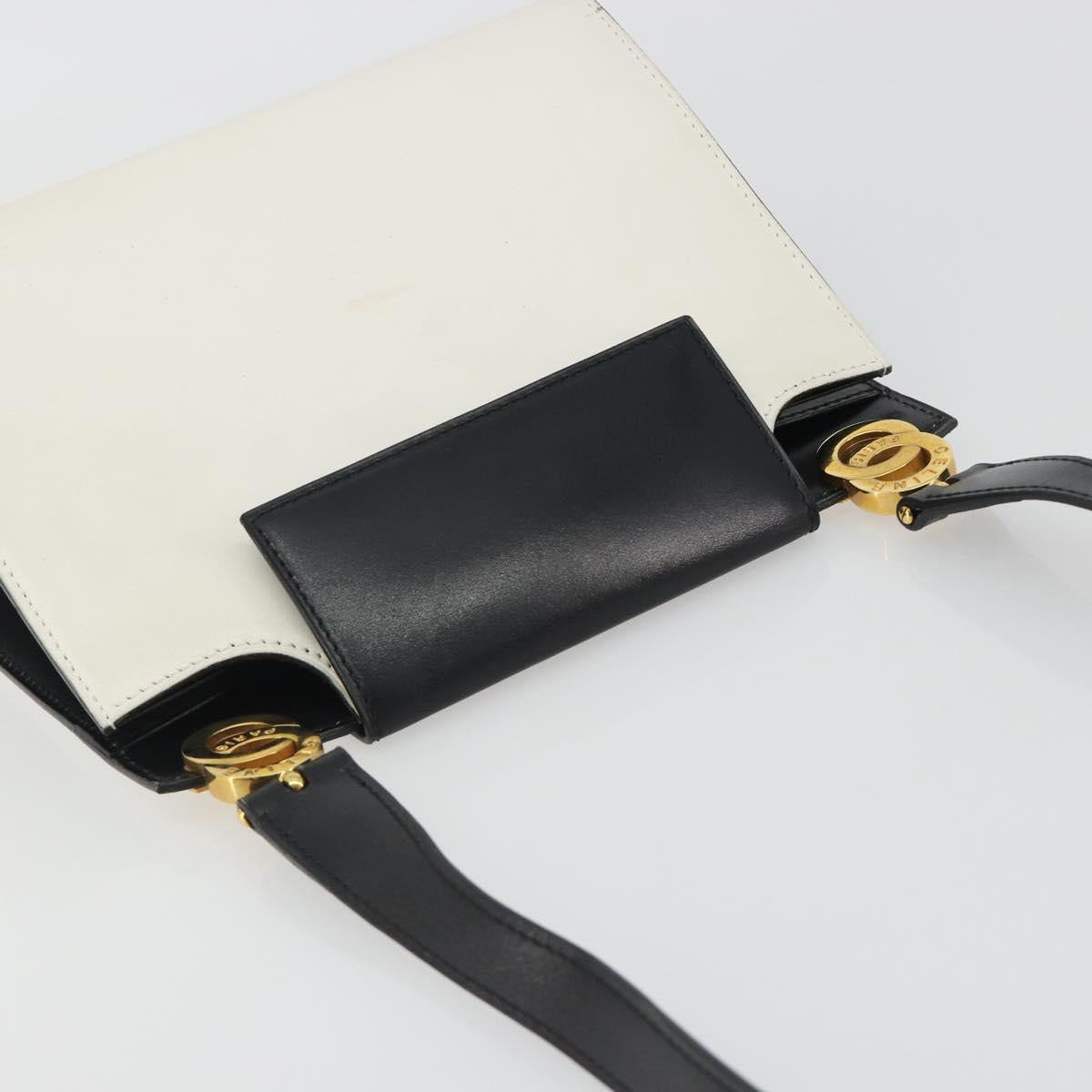 CELINE Circle Shoulder Bag Leather White Gold Auth 189542A