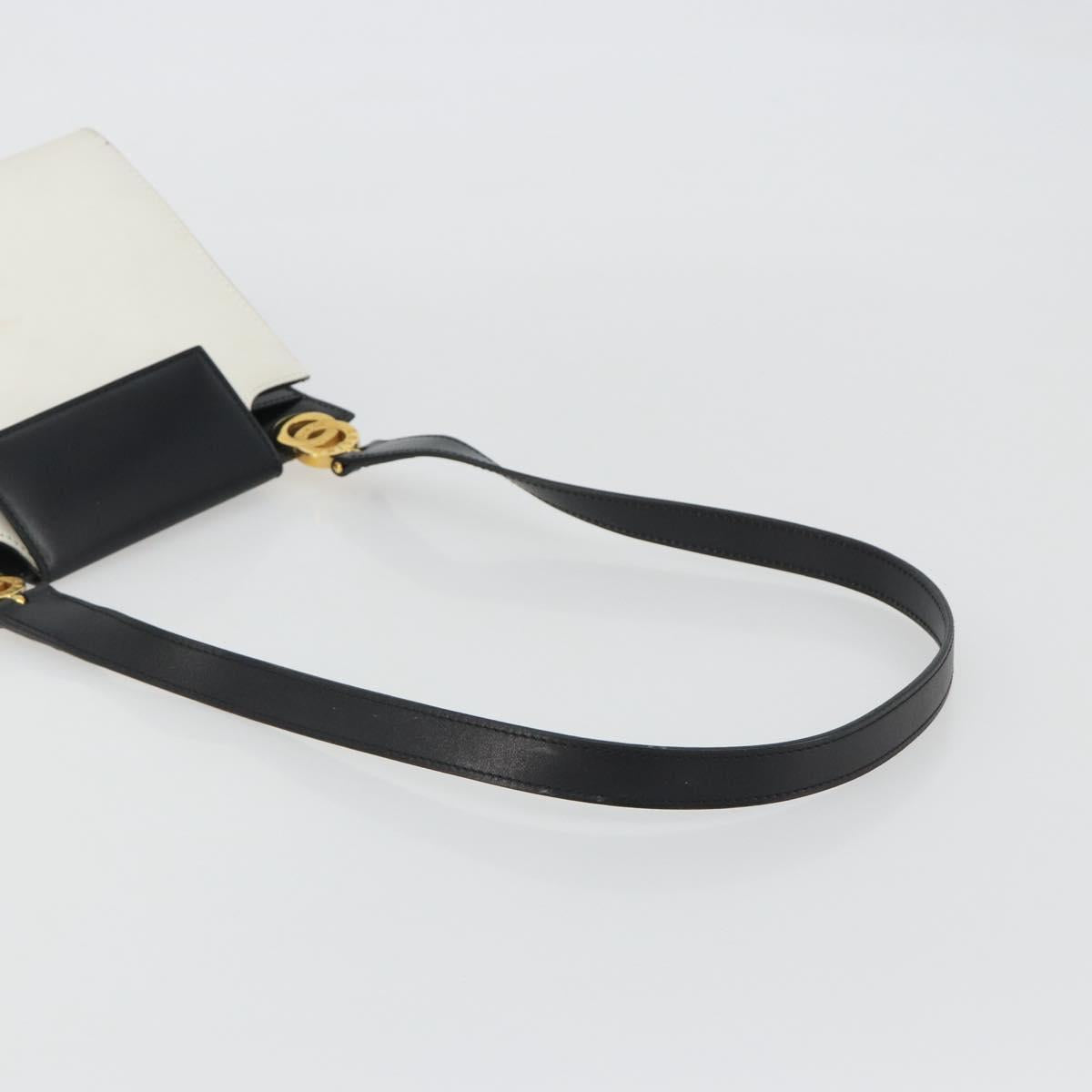 CELINE Circle Shoulder Bag Leather White Gold Auth 189542A