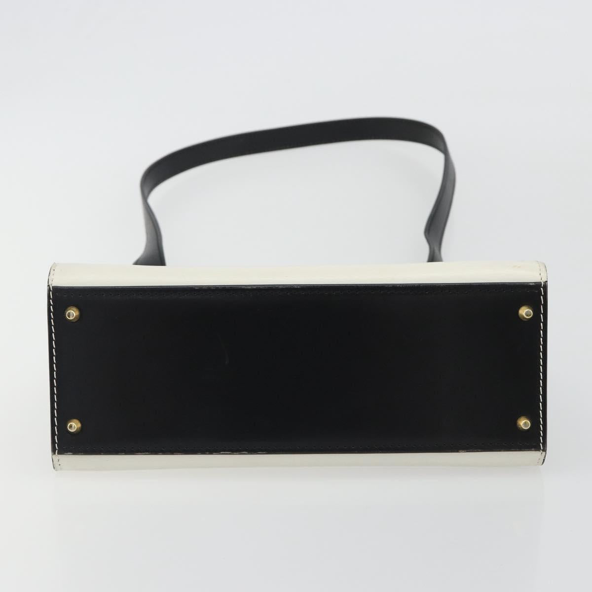 CELINE Circle Shoulder Bag Leather White Gold Auth 189542A