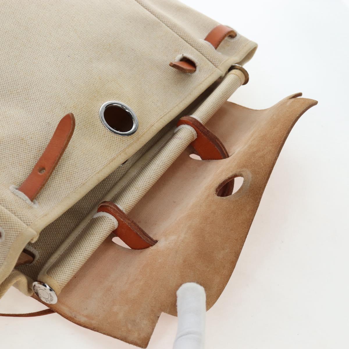 HERMES Herbag A Dos Backpack Canvas 2way Beige Silver Auth 189543