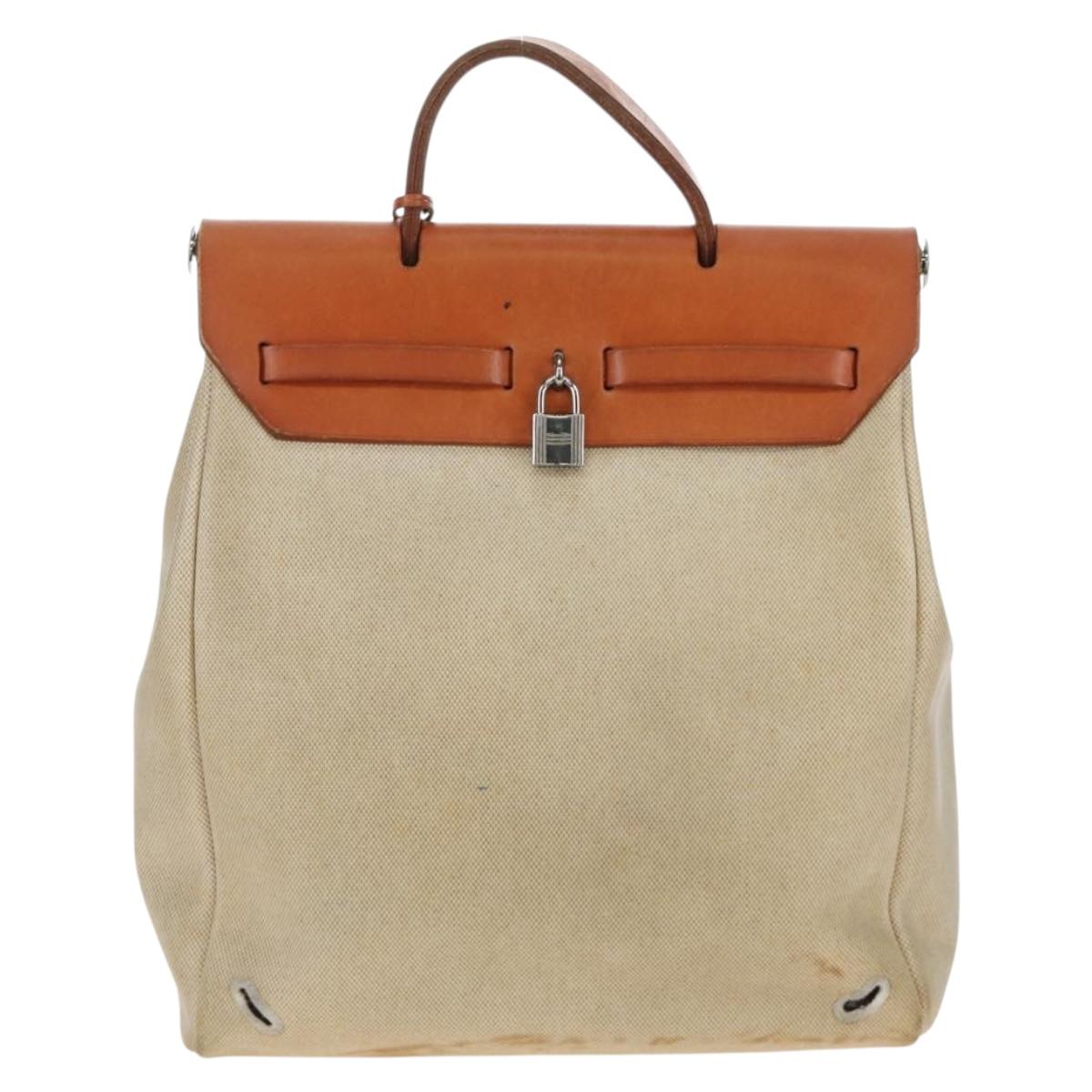 HERMES Herbag A Dos Backpack Canvas 2way Beige Silver Auth 189543