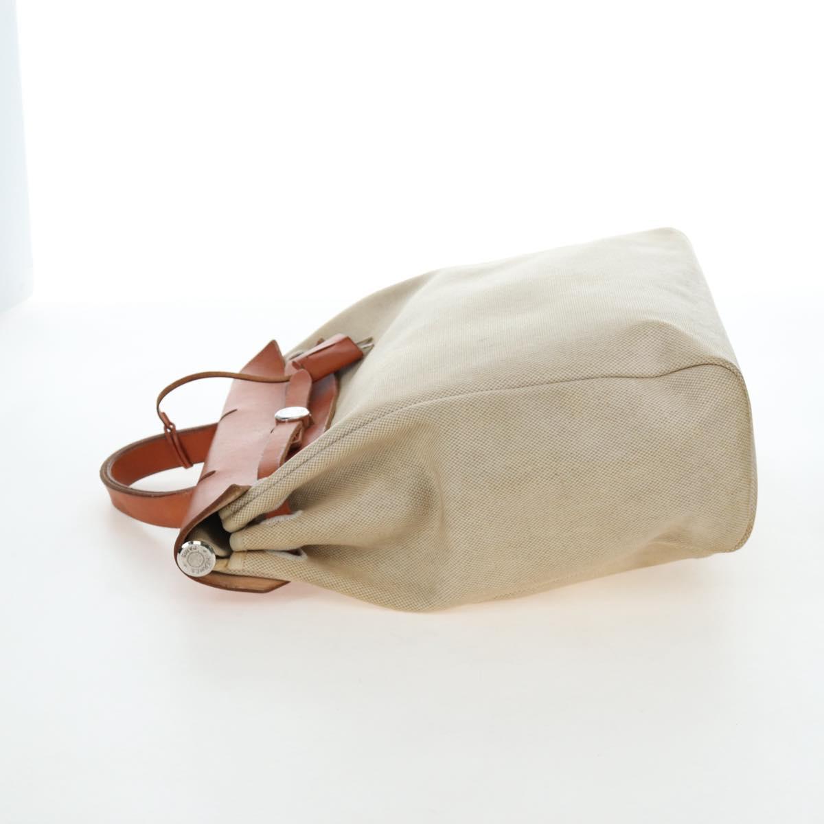 HERMES Herbag A Dos Backpack Canvas 2way Beige Silver Auth 189543