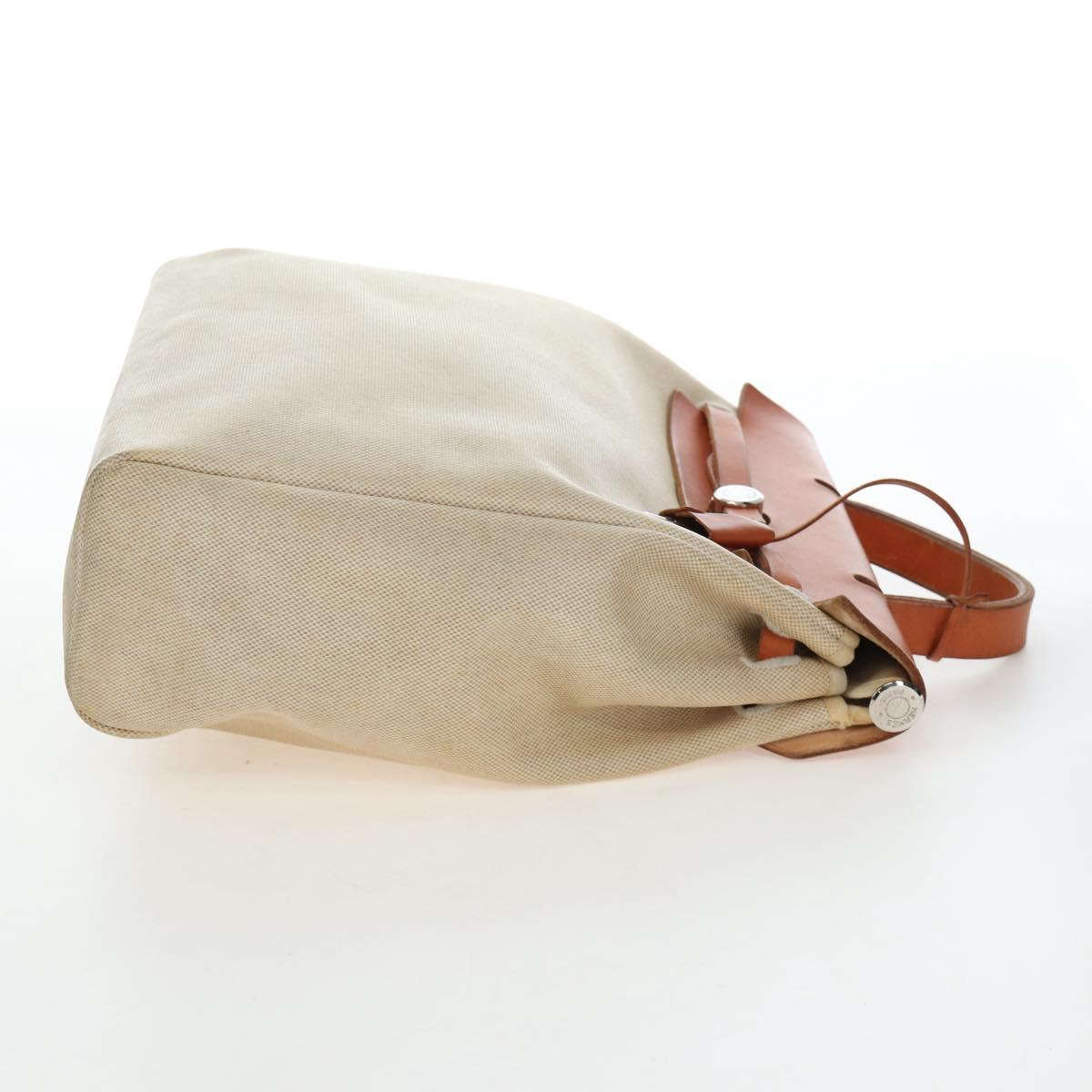 HERMES Herbag A Dos Backpack Canvas 2way Beige Silver Auth 189543