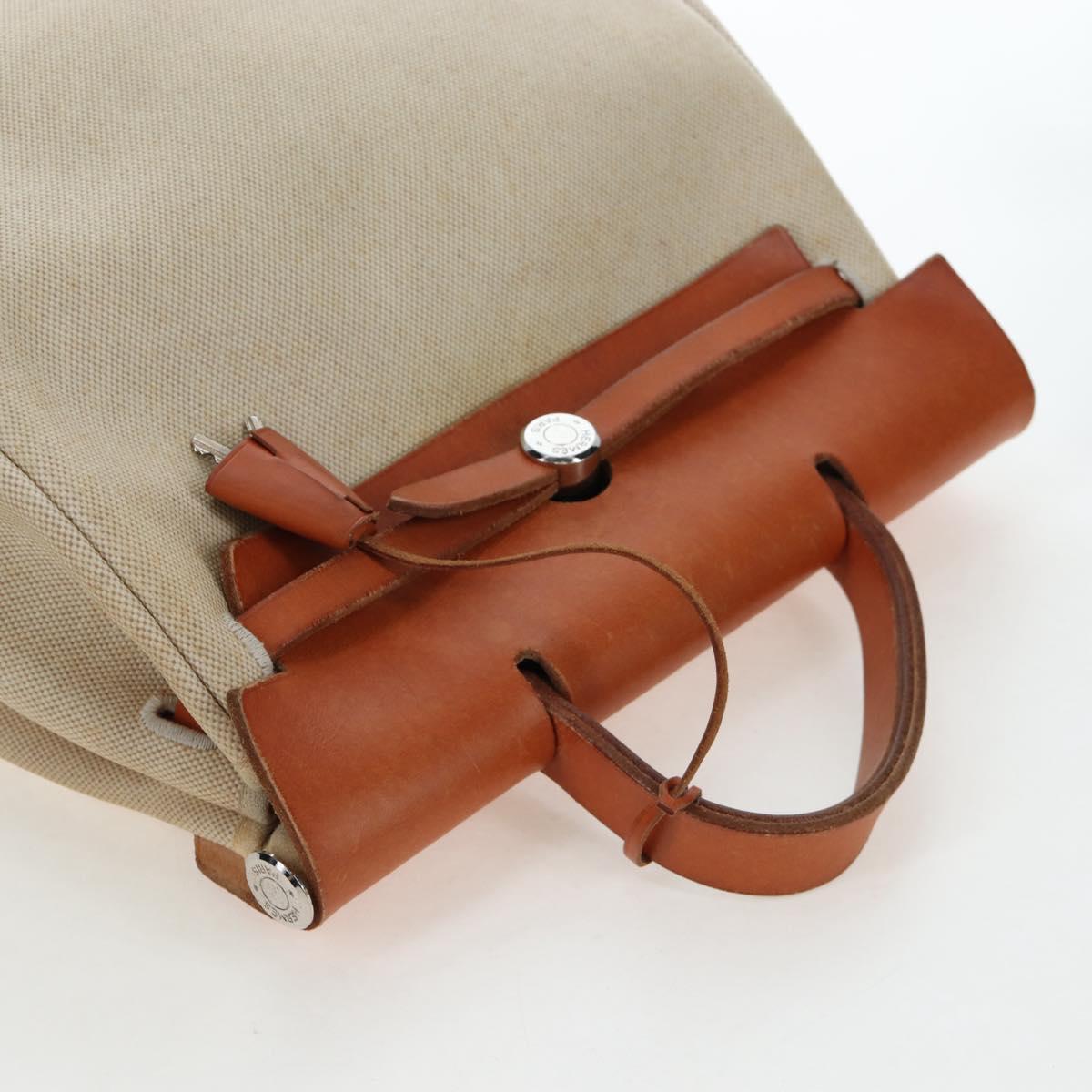 HERMES Herbag A Dos Backpack Canvas 2way Beige Silver Auth 189543
