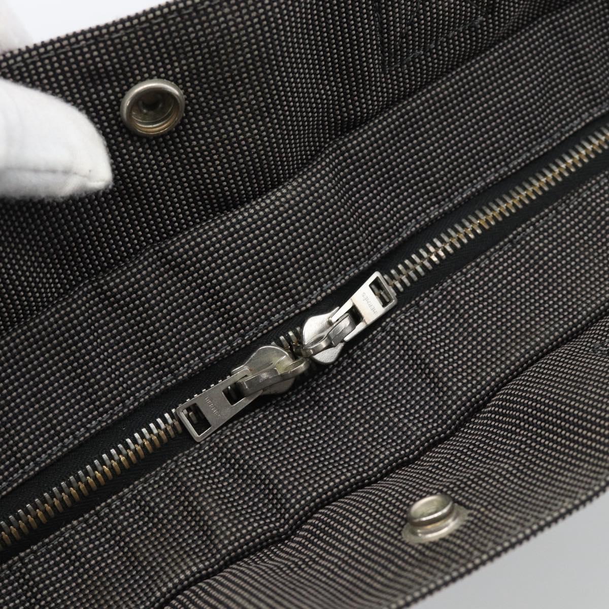 HERMES Her Line MM Hand Bag Canvas Gray Silver Auth 189544