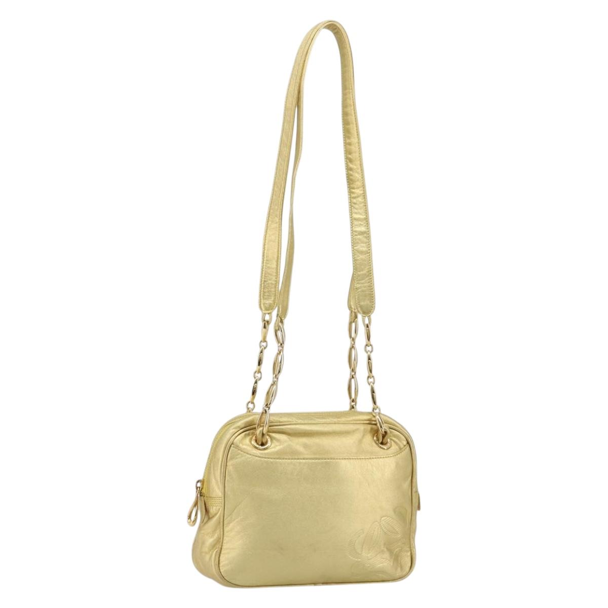 LOEWE Shoulder Bag Leather Gold Auth 189547A