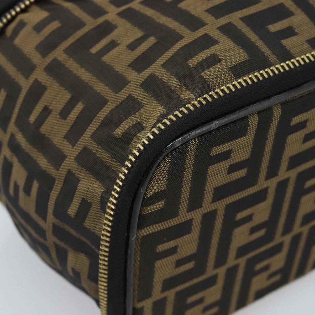 FENDI Zucca Canvas Vanity Hand Bag Black Brown Auth 189549