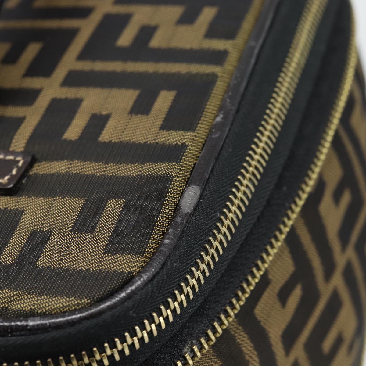 FENDI Zucca Canvas Vanity Hand Bag Black Brown Auth 189549