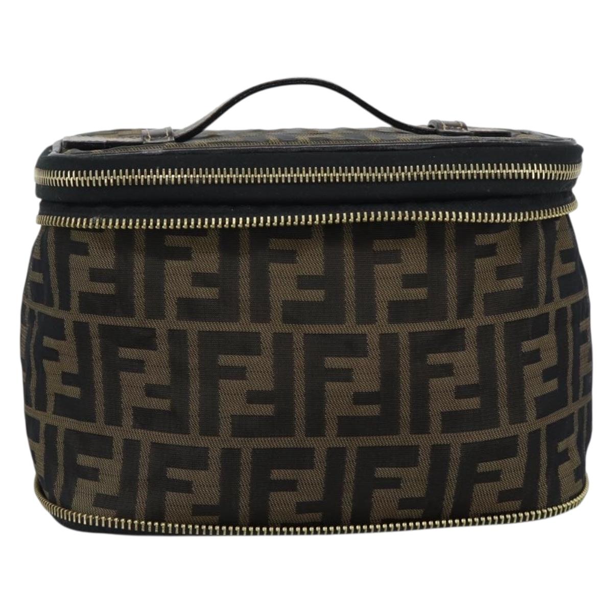 FENDI Zucca Canvas Vanity Hand Bag Black Brown Auth 189549