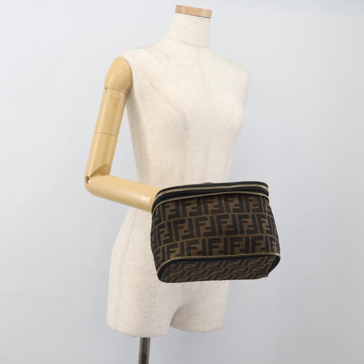 FENDI Zucca Canvas Vanity Hand Bag Black Brown Auth 189549