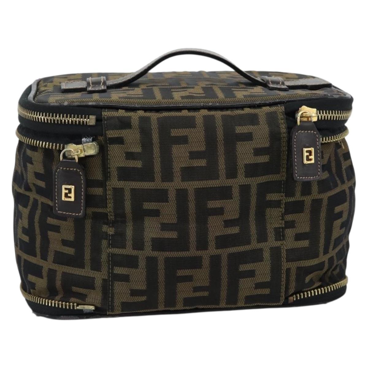 FENDI Zucca Canvas Vanity Hand Bag Black Brown Auth 189549