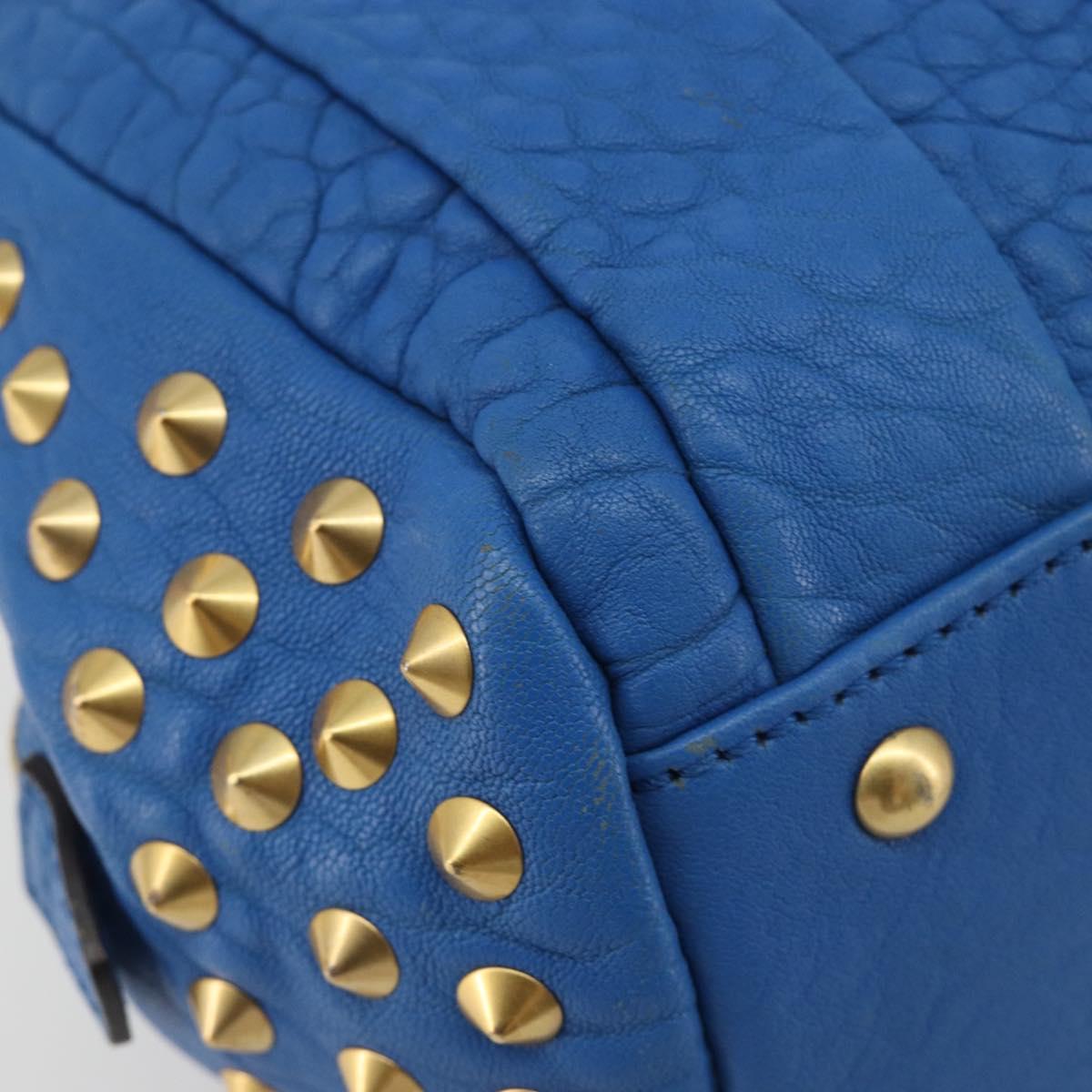 MCM Hand Bag Leather 2way Blue Gold Auth 189551A