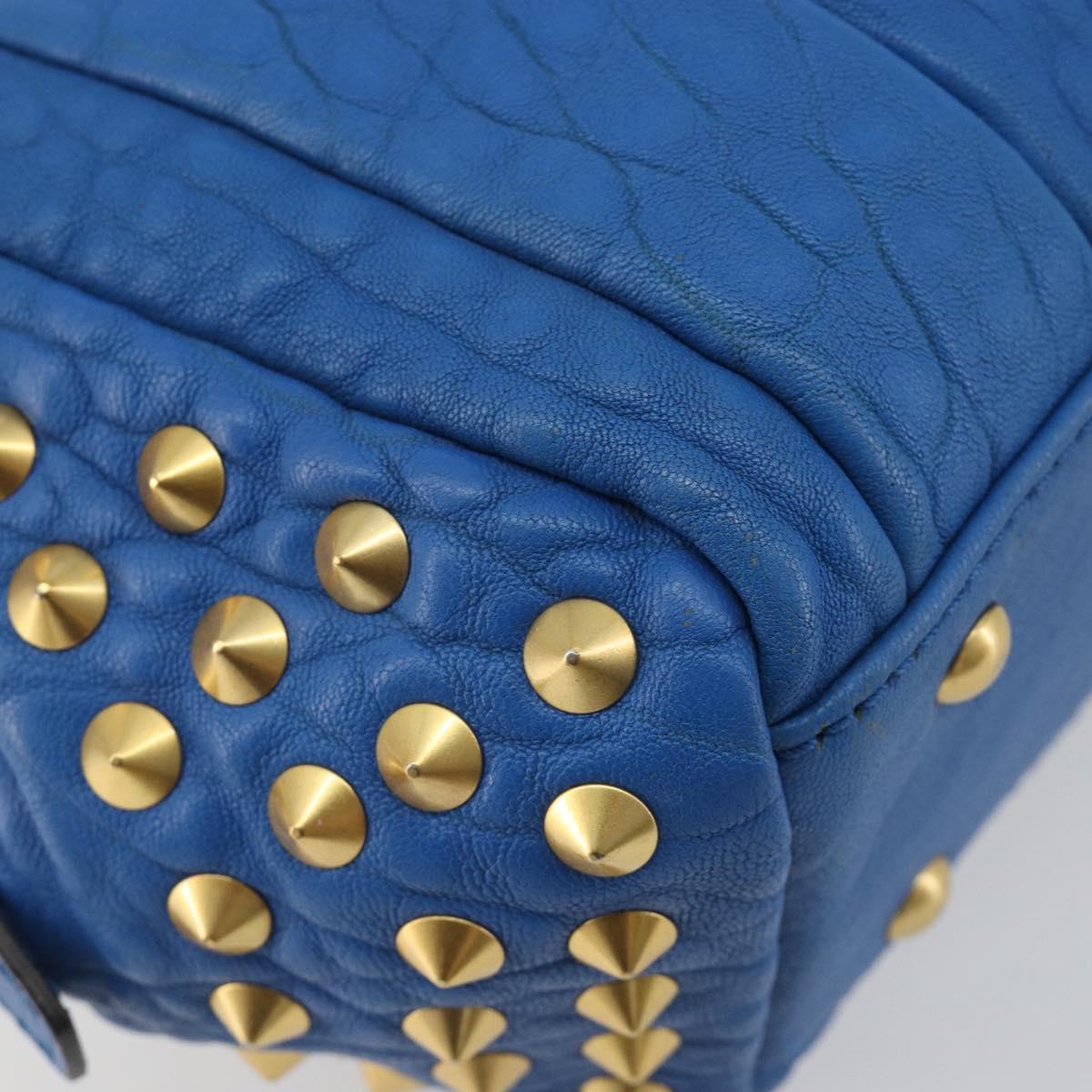 MCM Hand Bag Leather 2way Blue Gold Auth 189551A