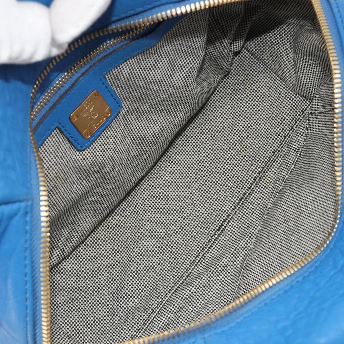 MCM Hand Bag Leather 2way Blue Gold Auth 189551A