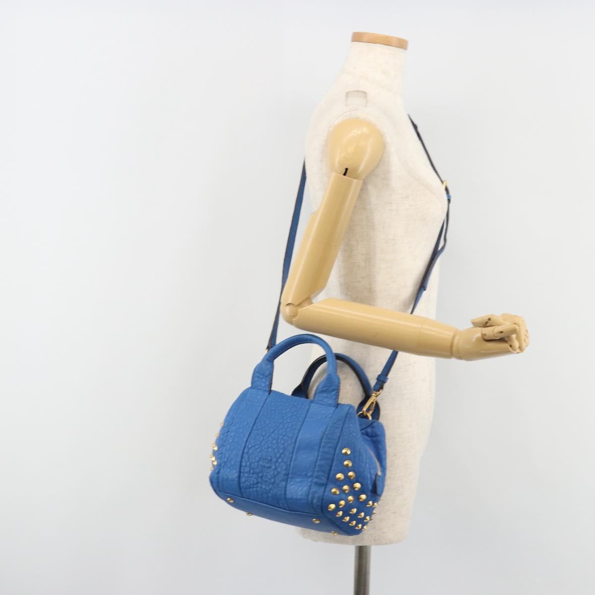 MCM Hand Bag Leather 2way Blue Gold Auth 189551A