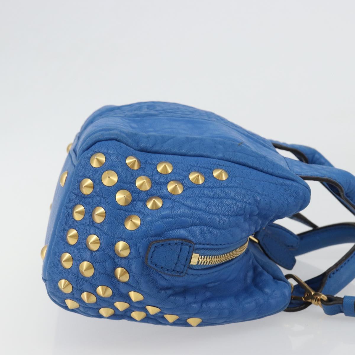MCM Hand Bag Leather 2way Blue Gold Auth 189551A
