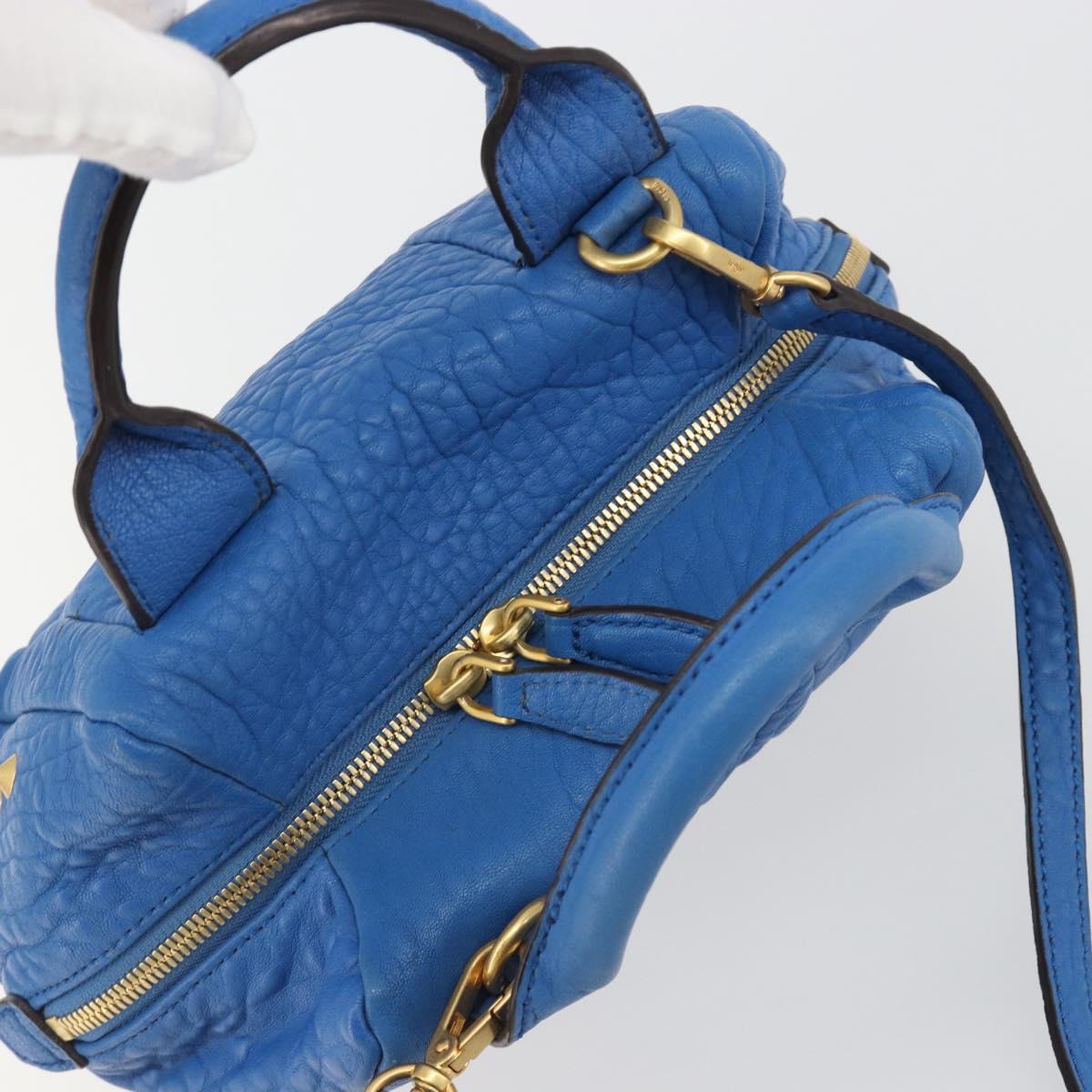 MCM Hand Bag Leather 2way Blue Gold Auth 189551A