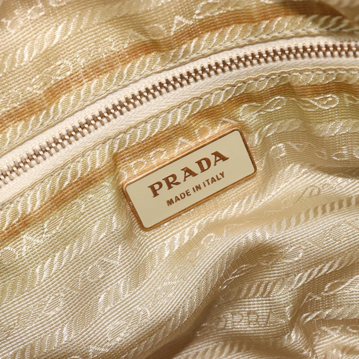 PRADA Hand Bag Nylon Ivory Gold Auth 189552A