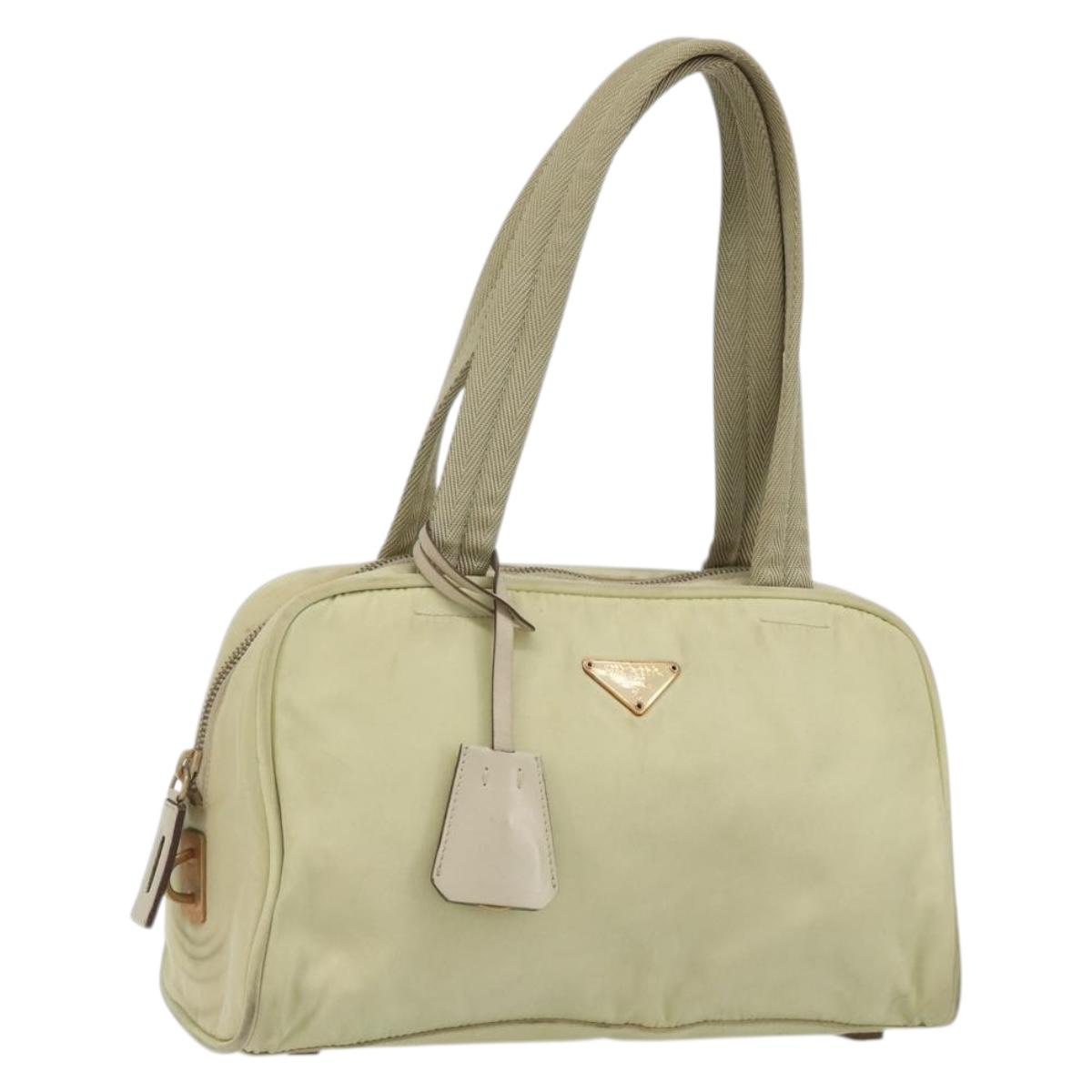 PRADA Hand Bag Nylon Ivory Gold Auth 189552A