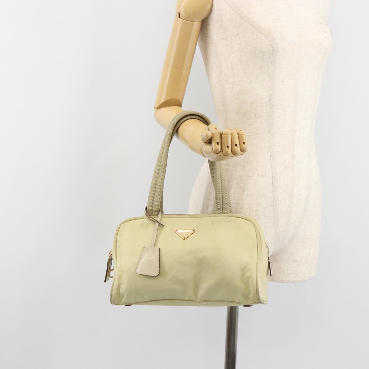 PRADA Hand Bag Nylon Ivory Gold Auth 189552A