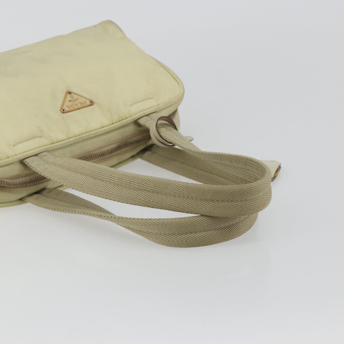 PRADA Hand Bag Nylon Ivory Gold Auth 189552A