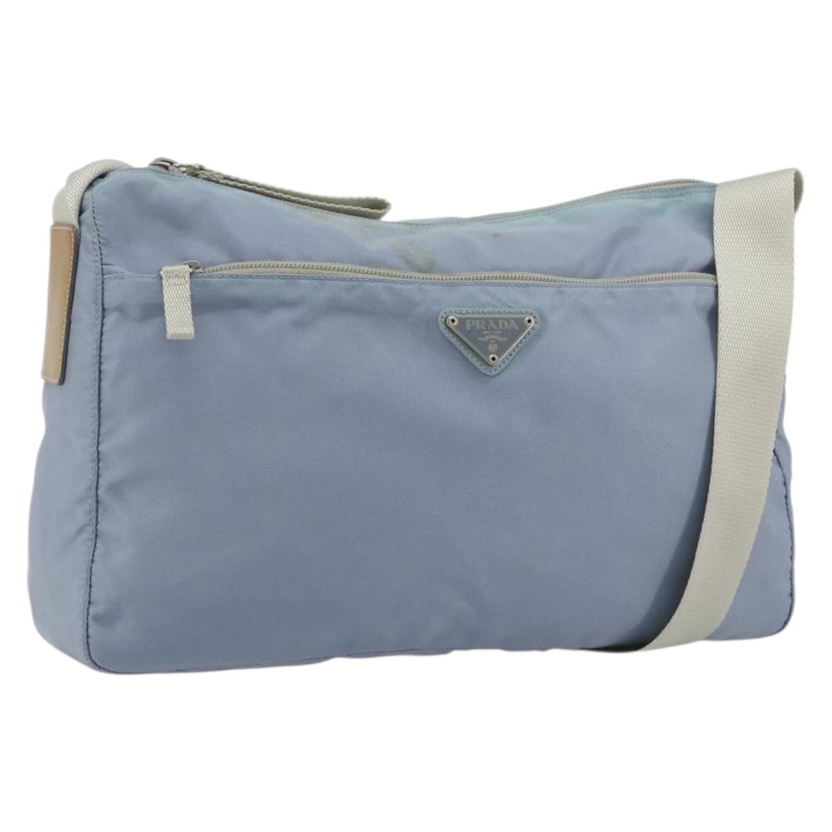 PRADA Shoulder Bag Nylon Light Blue Silver Auth 189553A
