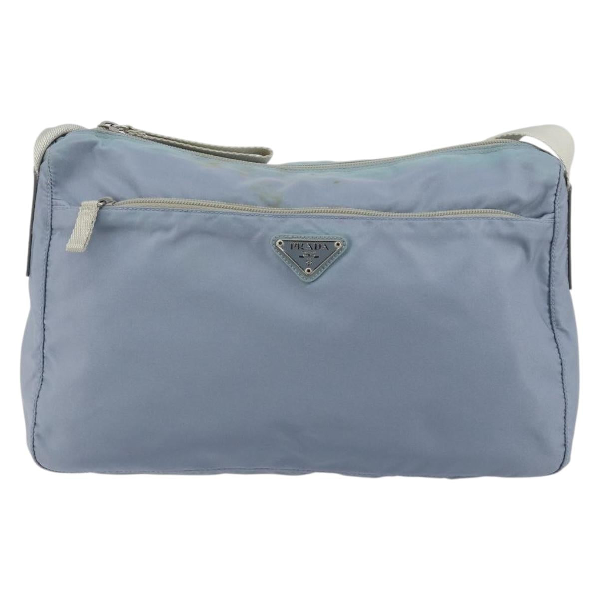 PRADA Shoulder Bag Nylon Light Blue Silver Auth 189553A