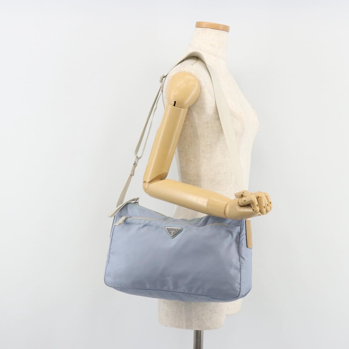 PRADA Shoulder Bag Nylon Light Blue Silver Auth 189553A