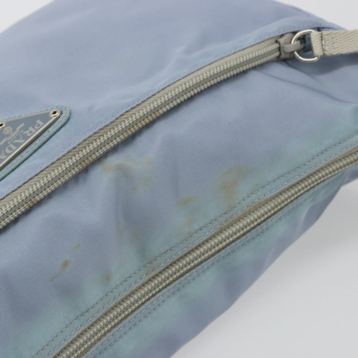 PRADA Shoulder Bag Nylon Light Blue Silver Auth 189553A