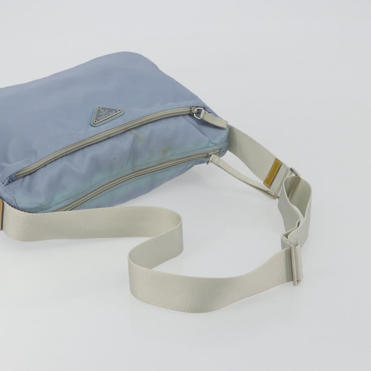 PRADA Shoulder Bag Nylon Light Blue Silver Auth 189553A