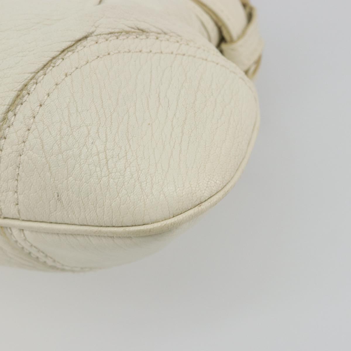 Salvatore Ferragamo Gancini Hand Bag Leather White Champagne Gold Auth 189556