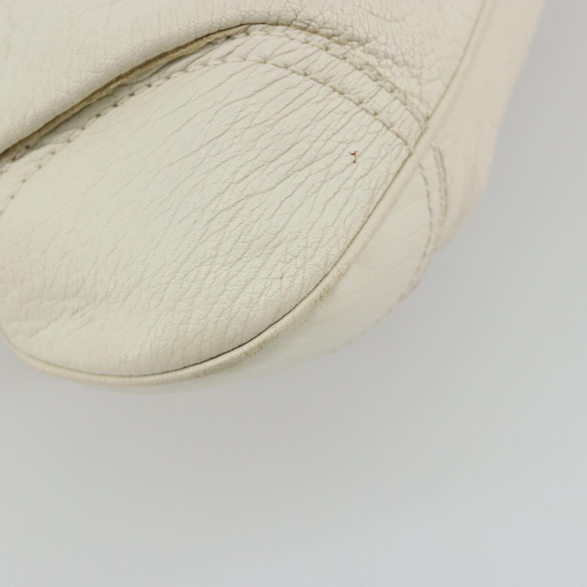 Salvatore Ferragamo Gancini Hand Bag Leather White Champagne Gold Auth 189556