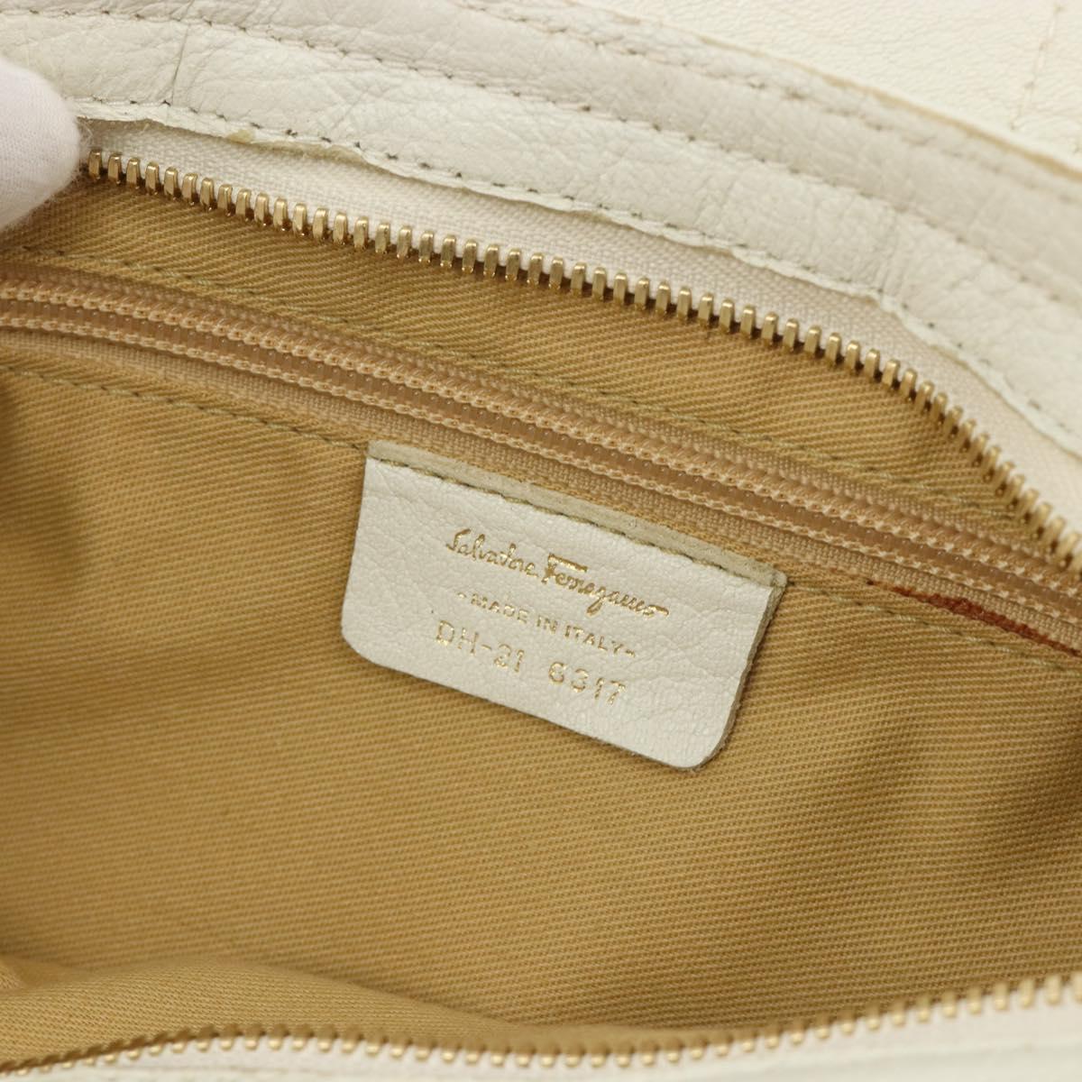 Salvatore Ferragamo Gancini Hand Bag Leather White Champagne Gold Auth 189556