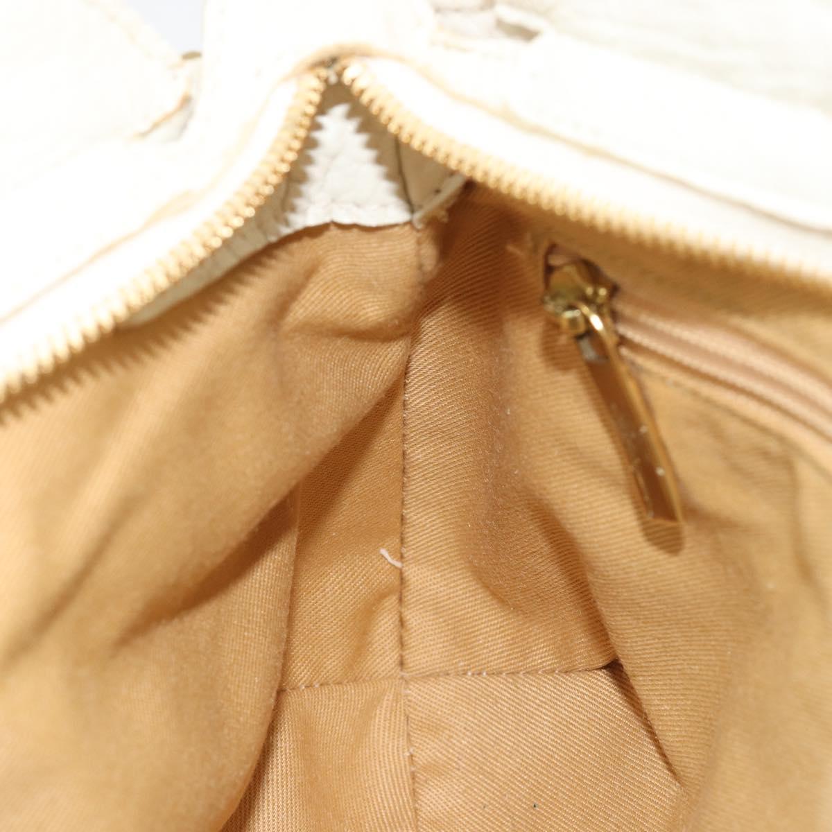 Salvatore Ferragamo Gancini Hand Bag Leather White Champagne Gold Auth 189556