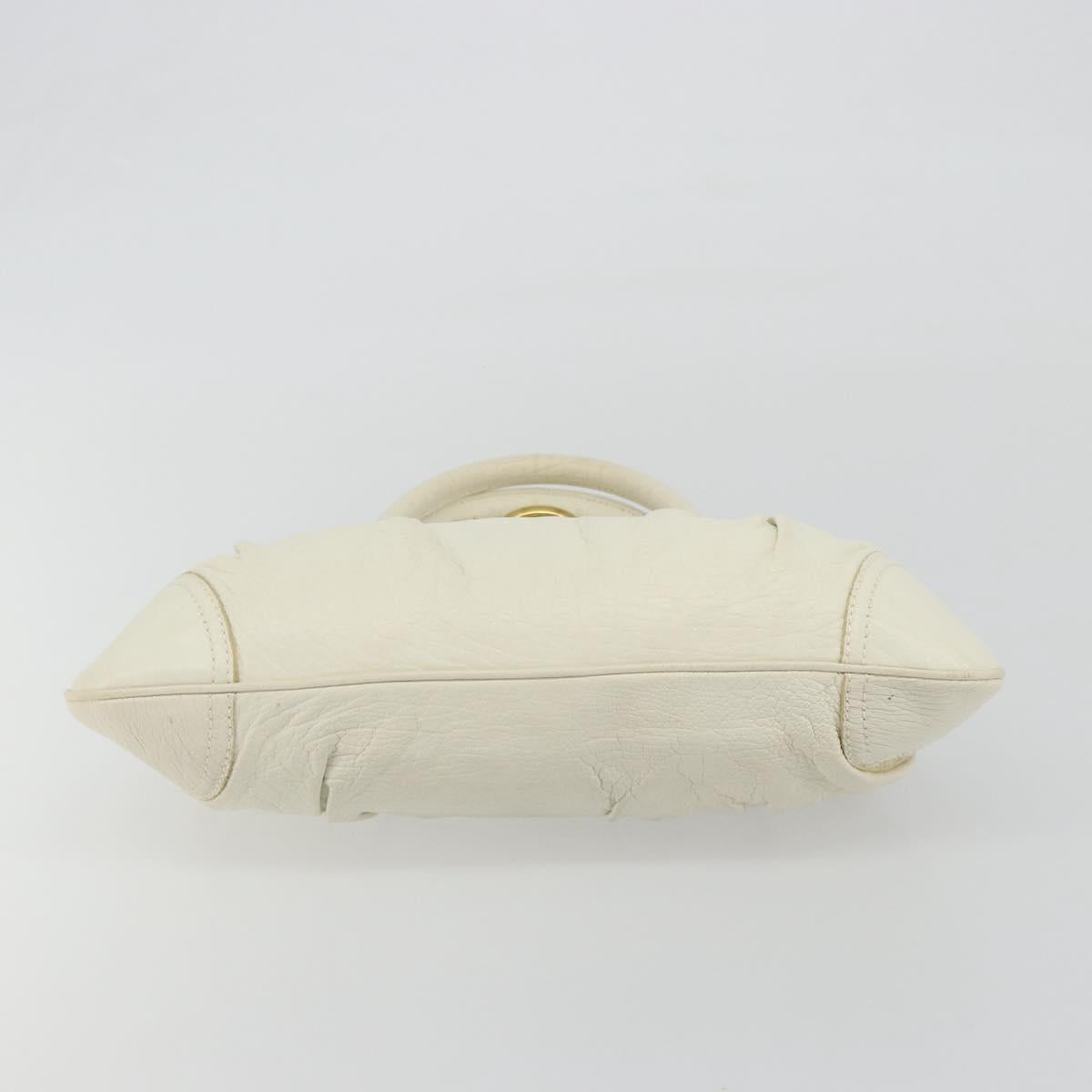 Salvatore Ferragamo Gancini Hand Bag Leather White Champagne Gold Auth 189556