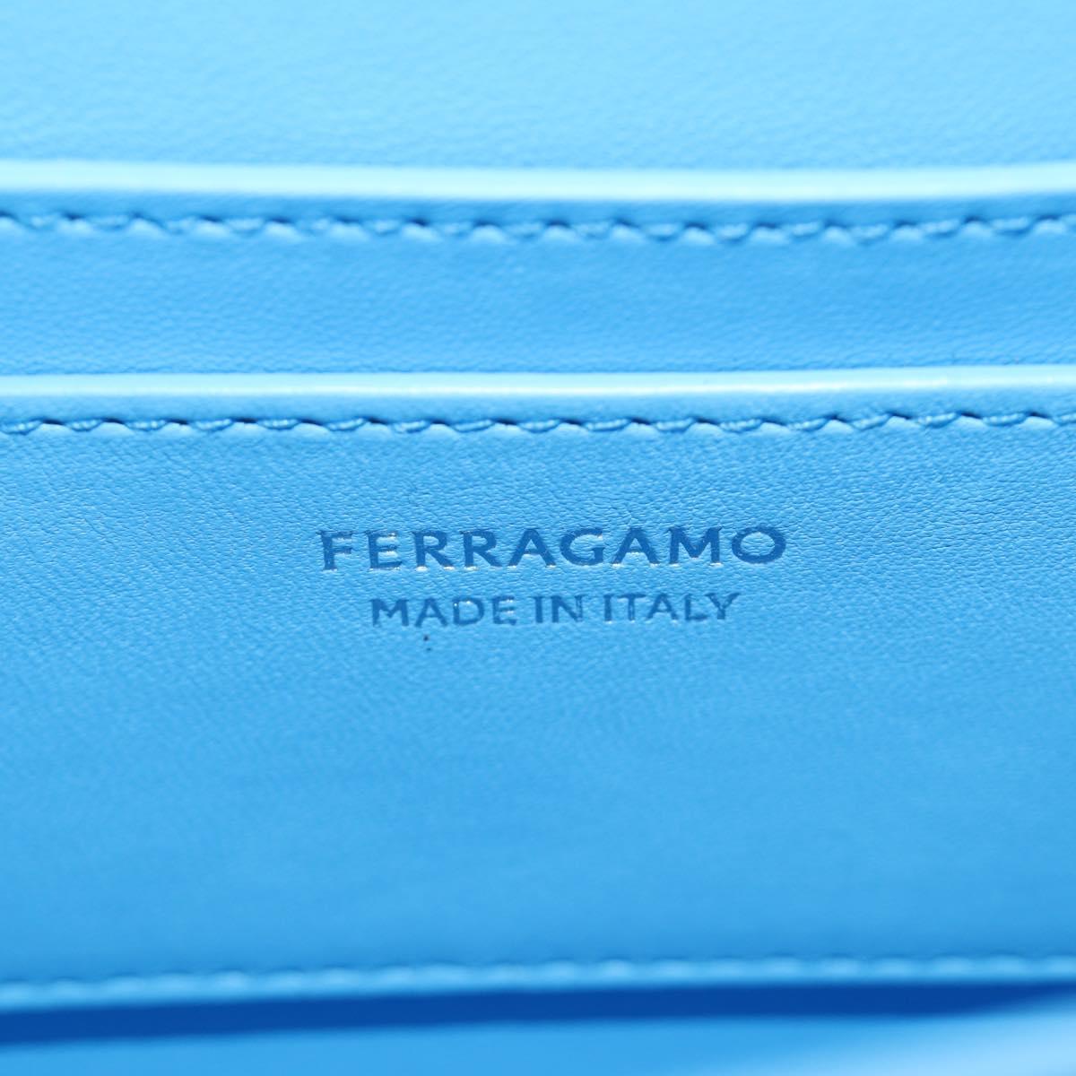Salvatore Ferragamo Fiamma Shoulder Bag Leather Light Blue Silver Auth 189557M