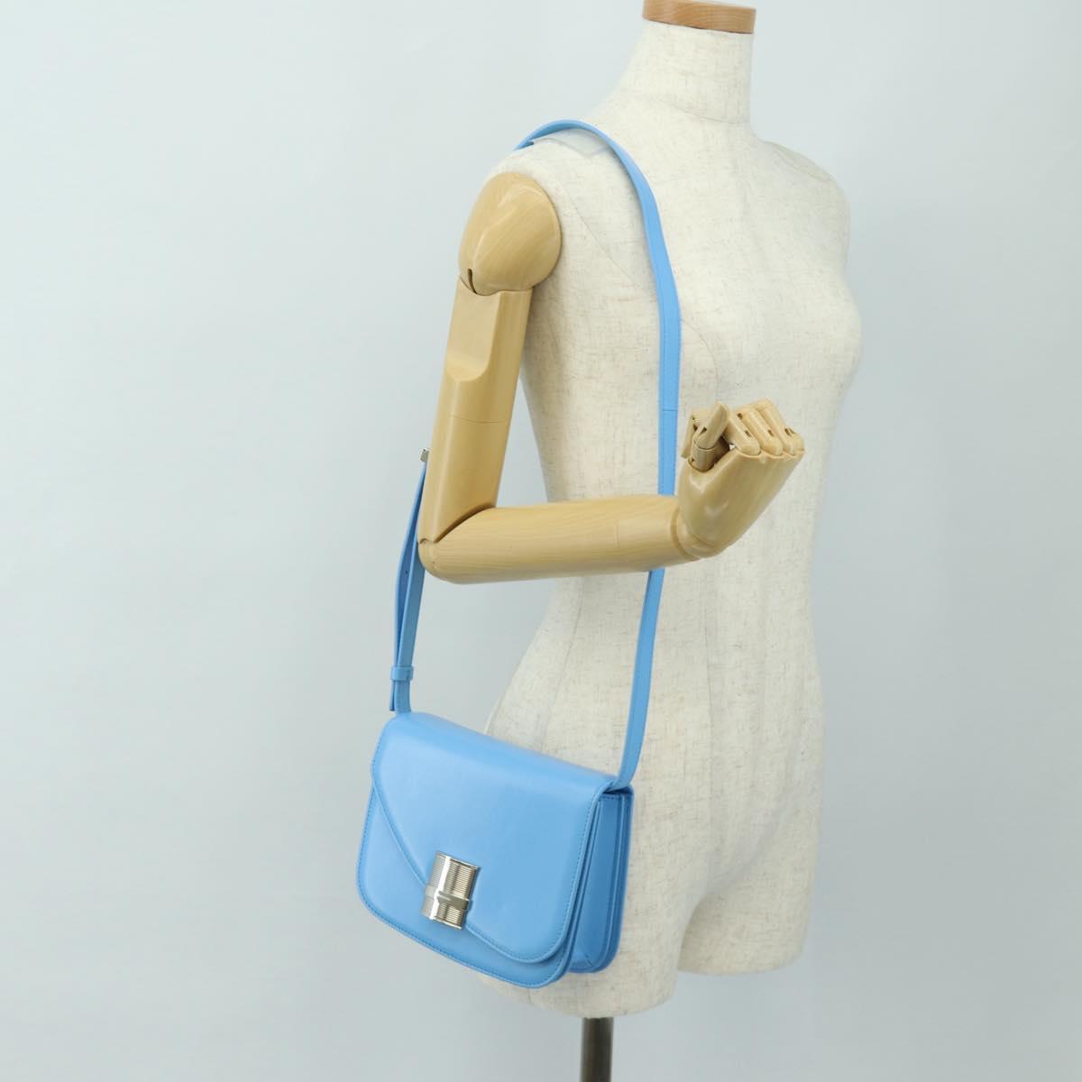 Salvatore Ferragamo Fiamma Shoulder Bag Leather Light Blue Silver Auth 189557M