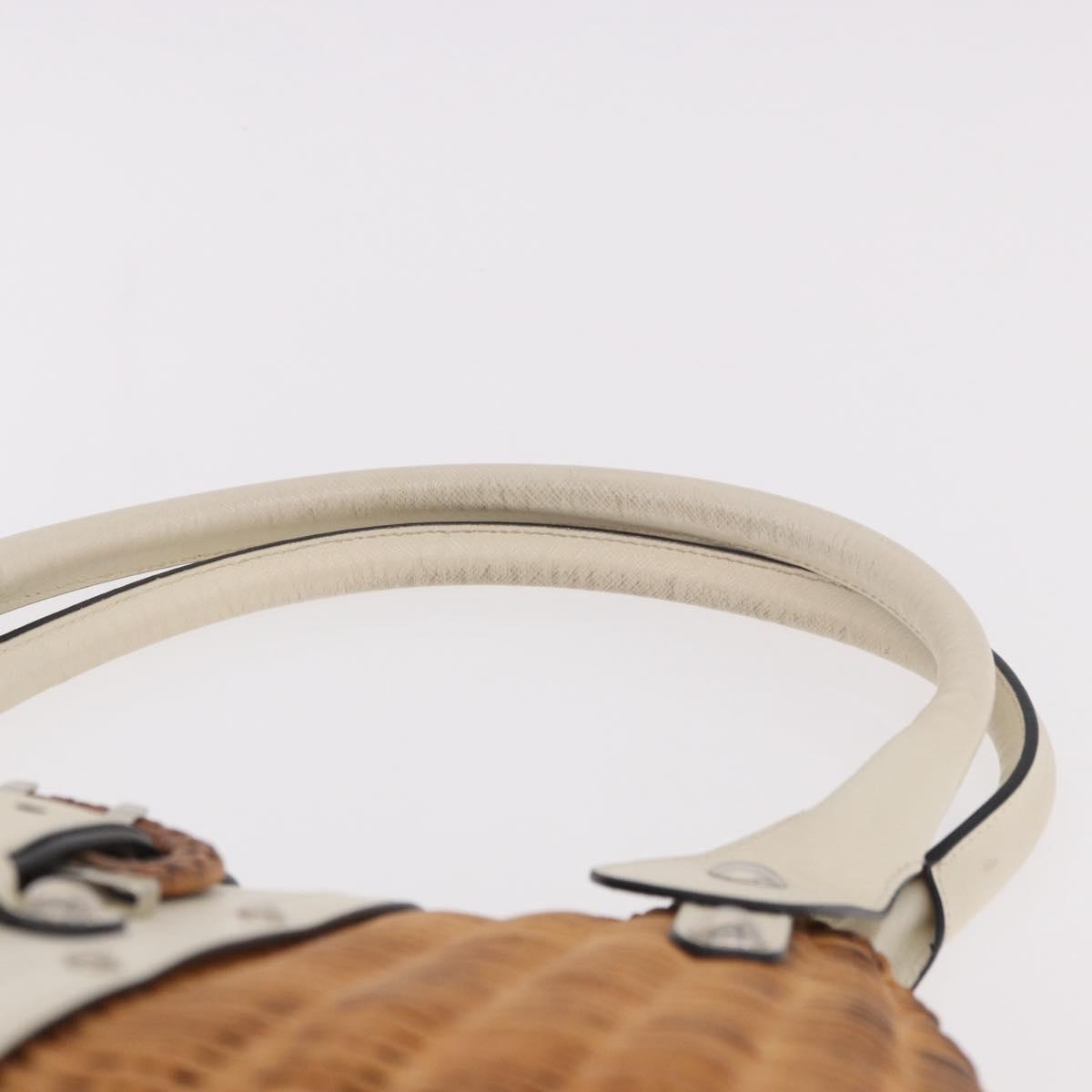 Salvatore Ferragamo Gancini Hand Bag Rattan Beige Silver Auth 189559A