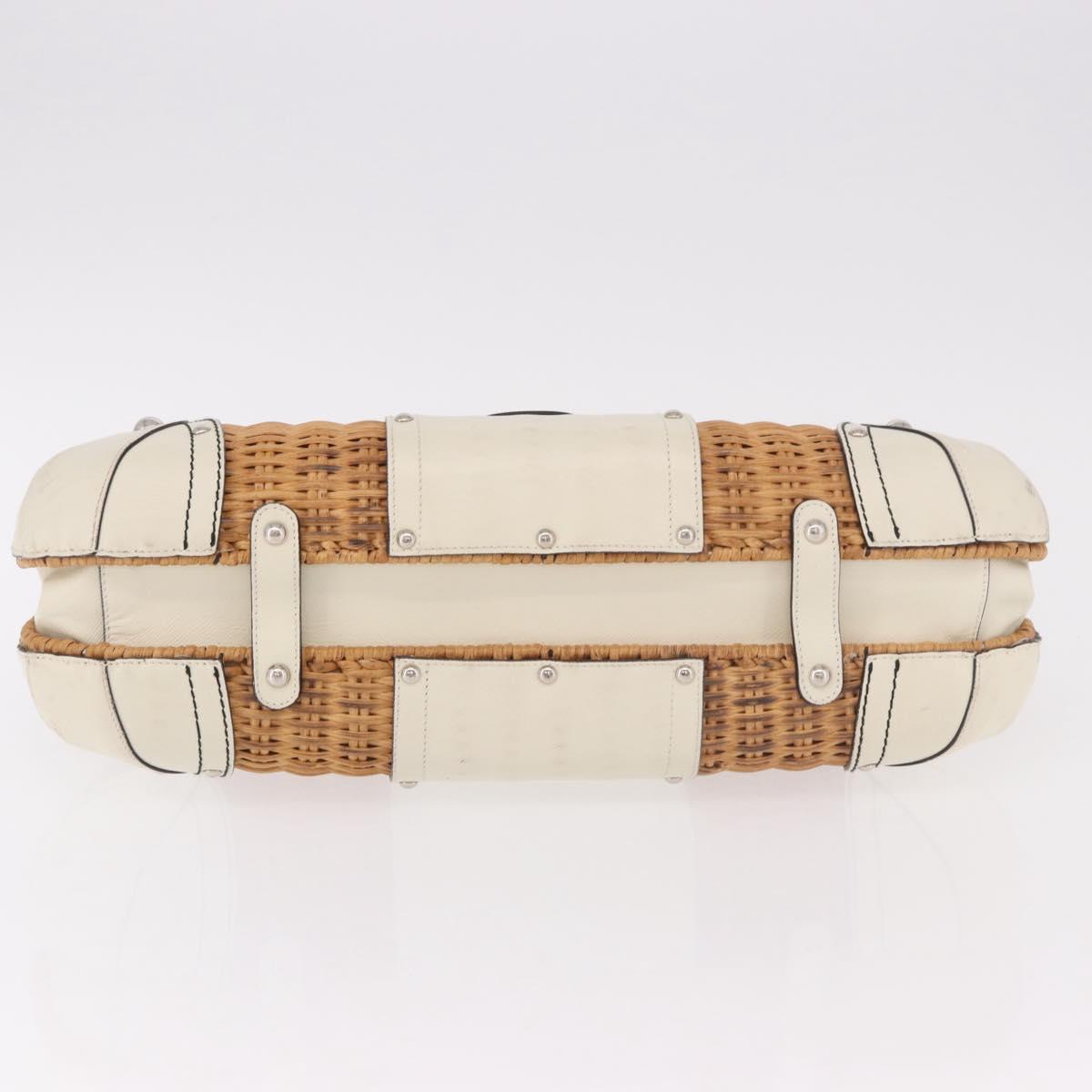 Salvatore Ferragamo Gancini Hand Bag Rattan Beige Silver Auth 189559A