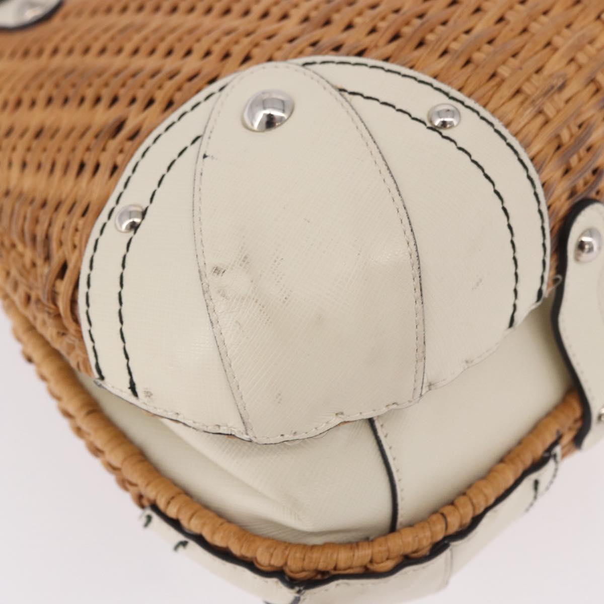 Salvatore Ferragamo Gancini Hand Bag Rattan Beige Silver Auth 189559A
