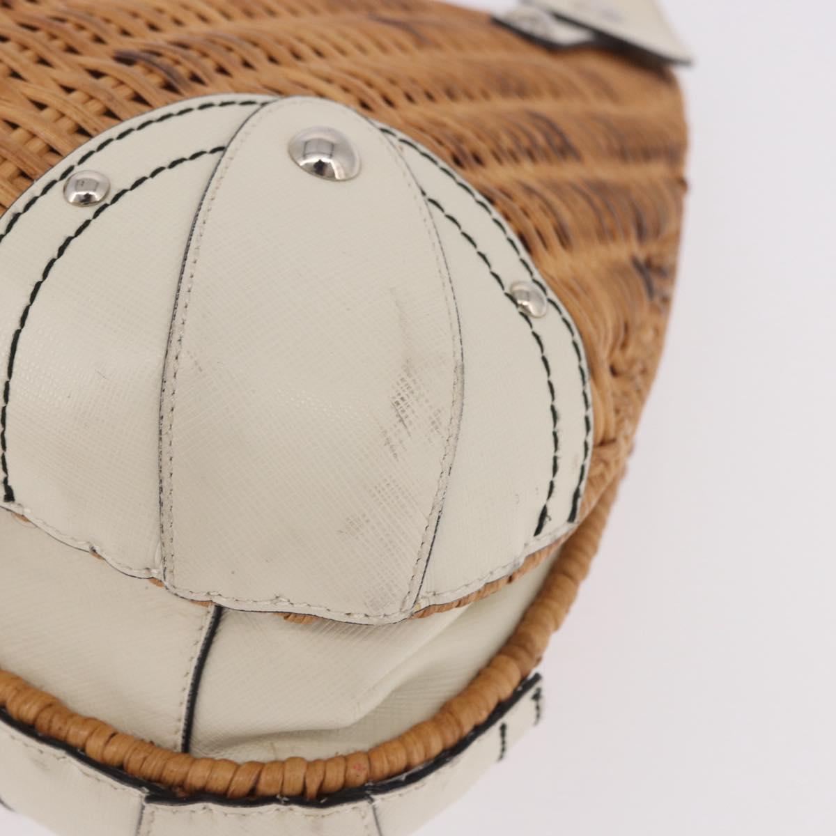 Salvatore Ferragamo Gancini Hand Bag Rattan Beige Silver Auth 189559A