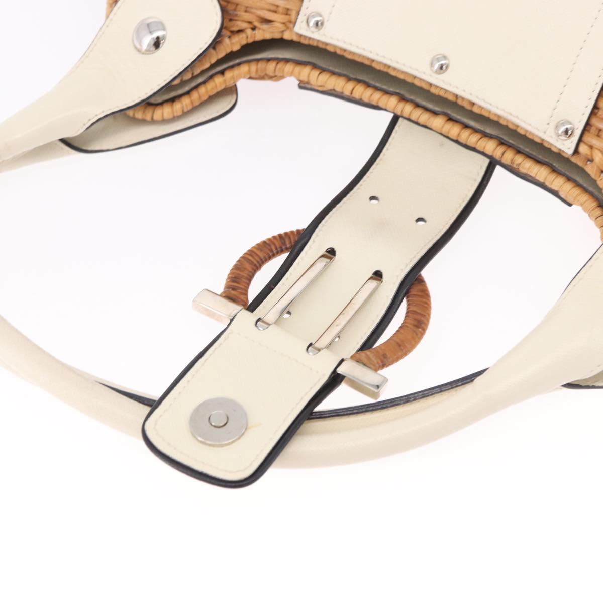 Salvatore Ferragamo Gancini Hand Bag Rattan Beige Silver Auth 189559A